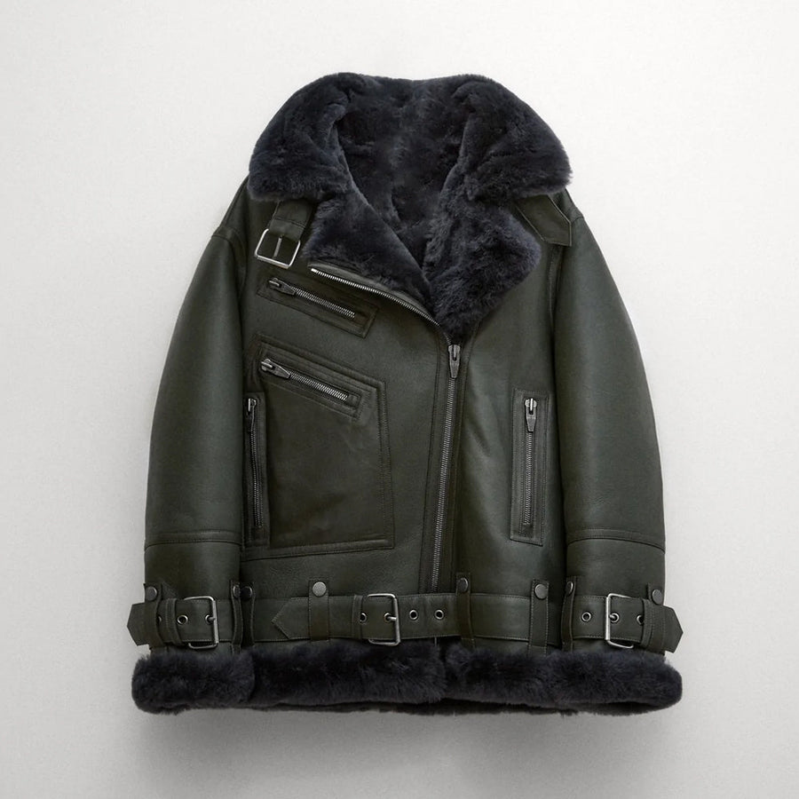 Women RAF Aviator Styled Lambskin Shearling Leather Jacket