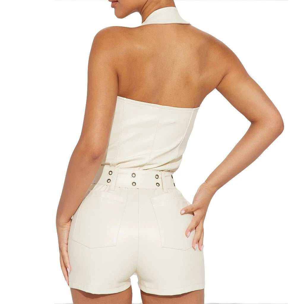Women White Zip Up Romper