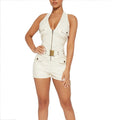 Women White Zip Up Romper