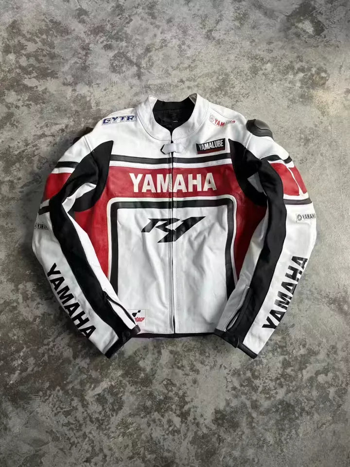 Yamaha Racing Cowhide White Leather Jacket