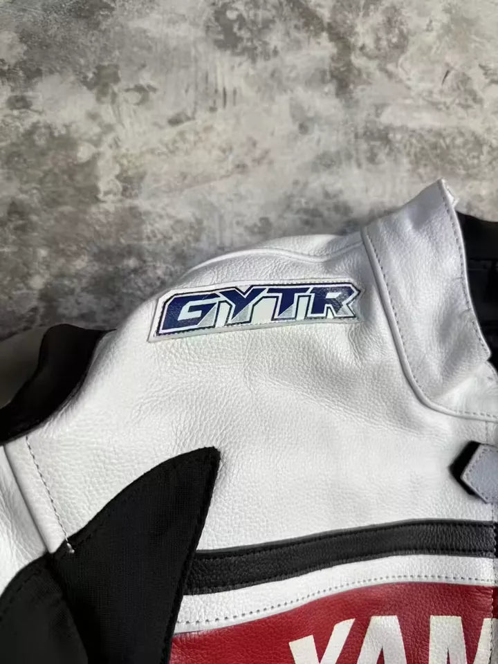 Yamaha Racing Cowhide White Leather Jacket