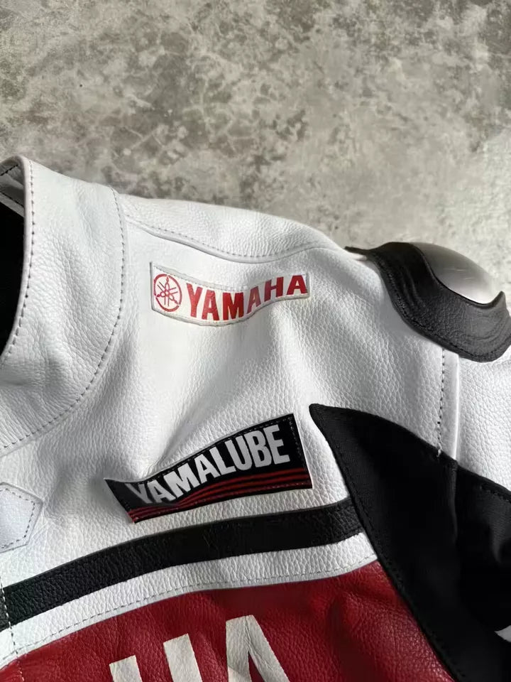 Yamaha Racing Cowhide White Leather Jacket