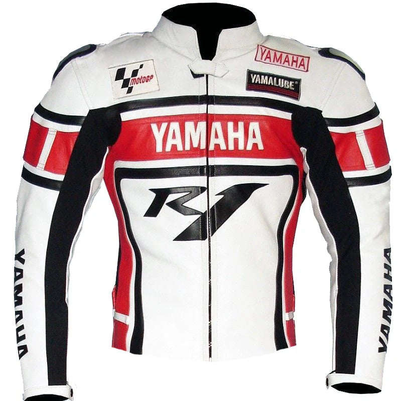 Yamaha Racing Cowhide White Leather Jacket