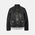 Women's Black Biker Aviator  Sheepskin Shearling Leather Jacket