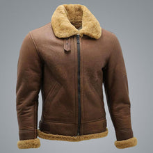 Load image into Gallery viewer, Mens Brown B3 Shearling Sheepskin WW2 Bomber Leather Flying Aviator Jacket
