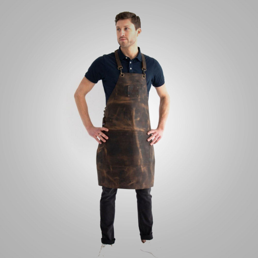 Men New Handmade Sheepskin Brown Leather Apron