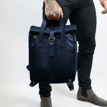 Load image into Gallery viewer, Men&#39;s Blue Sheepskin Leather Travel Backpack With Robust YKK zipper
