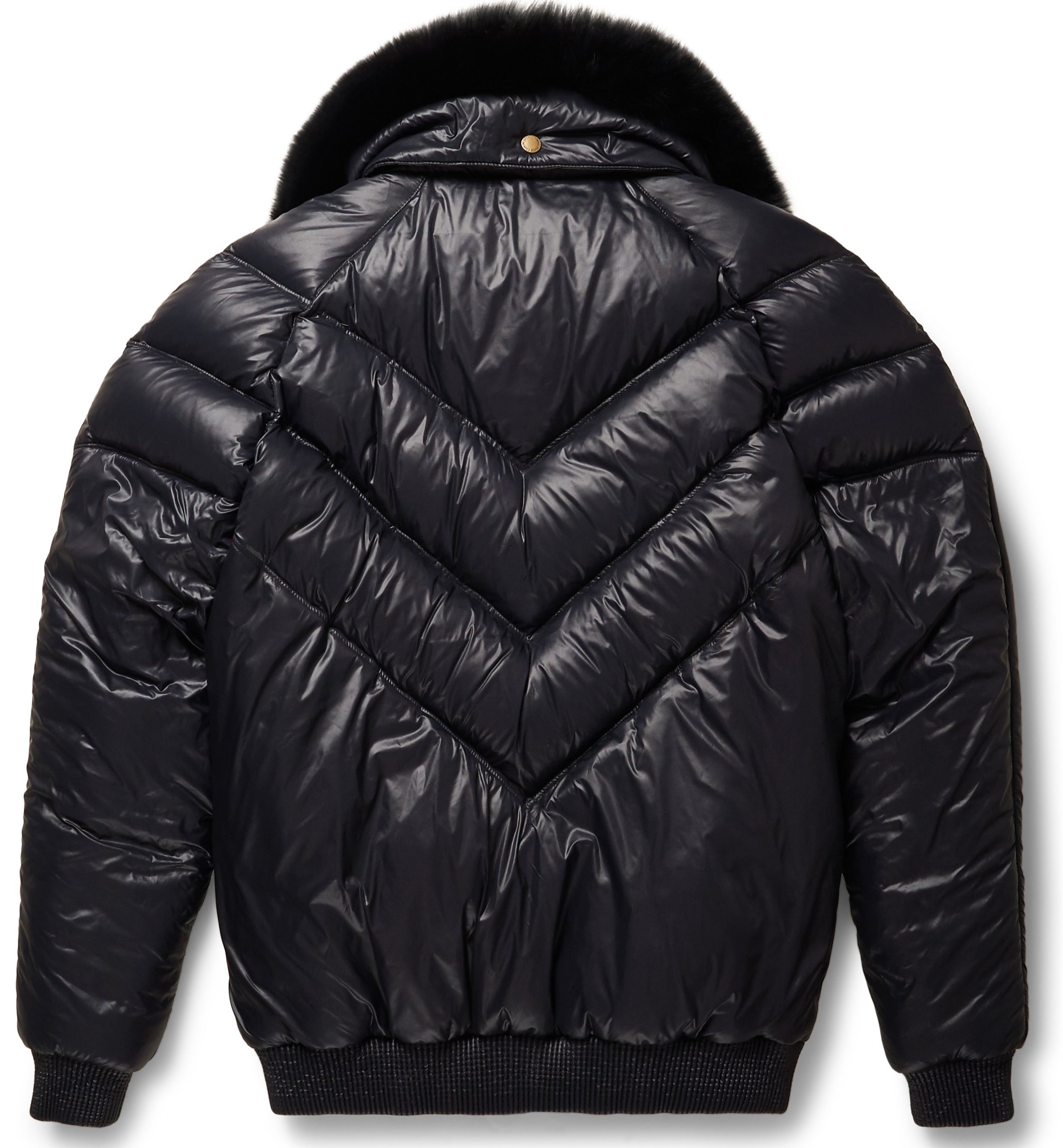 Nylon Black Leather V-Bomber Jacket - Shearling leather