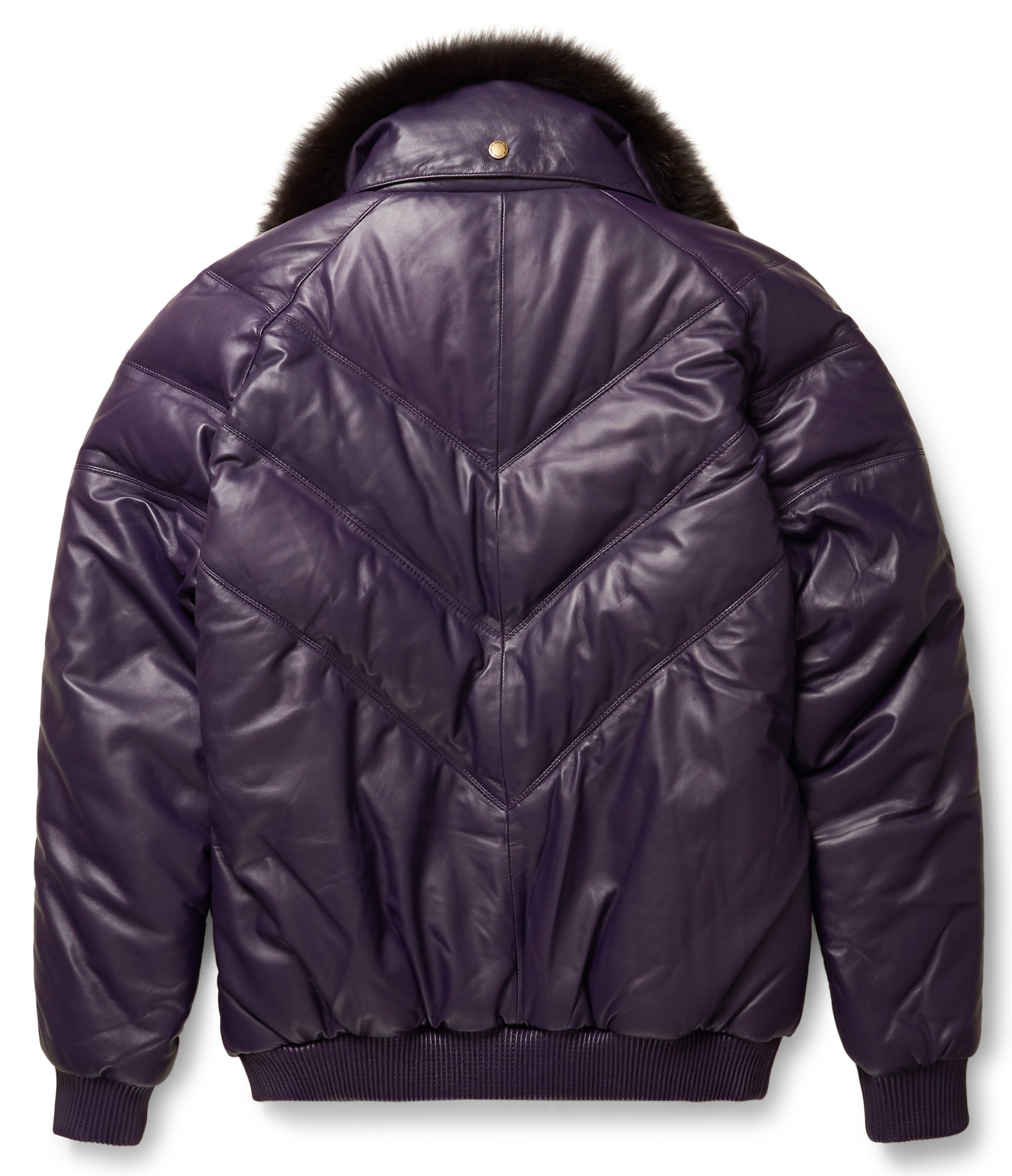 Purple Leather V-Bomber Jacket - Shearling leather