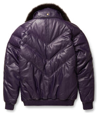 Load image into Gallery viewer, Purple Leather V-Bomber Jacket - Shearling leather

