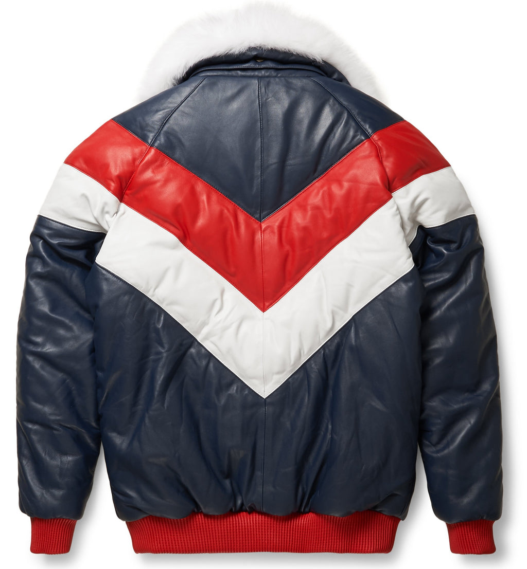 Leather V-Bomber Jacket - Shearling leather