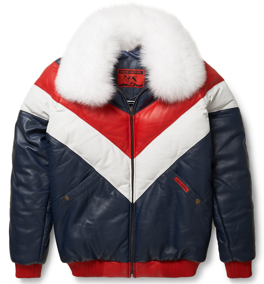 Leather V-Bomber Jacket - Shearling leather