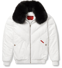 Load image into Gallery viewer, White Leather V-Bomber Jacket - Shearling leather
