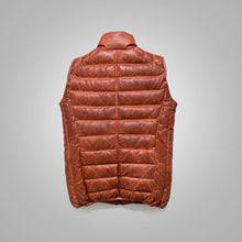Load image into Gallery viewer, Brown Mens Shearling Bubble Leather Down Vest
