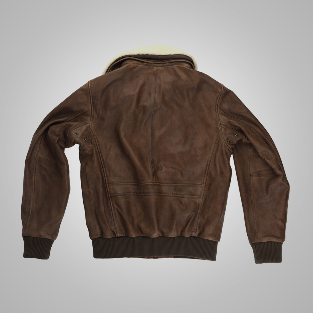 Mens Brown Waxed Sheepskin Aviator Leather Flight Jacket