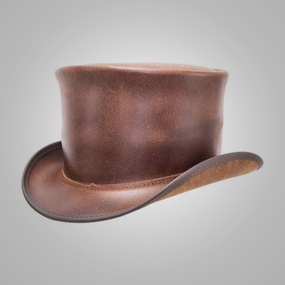 Womens New Sheepskin Brown Leather Top Hat Unbanded