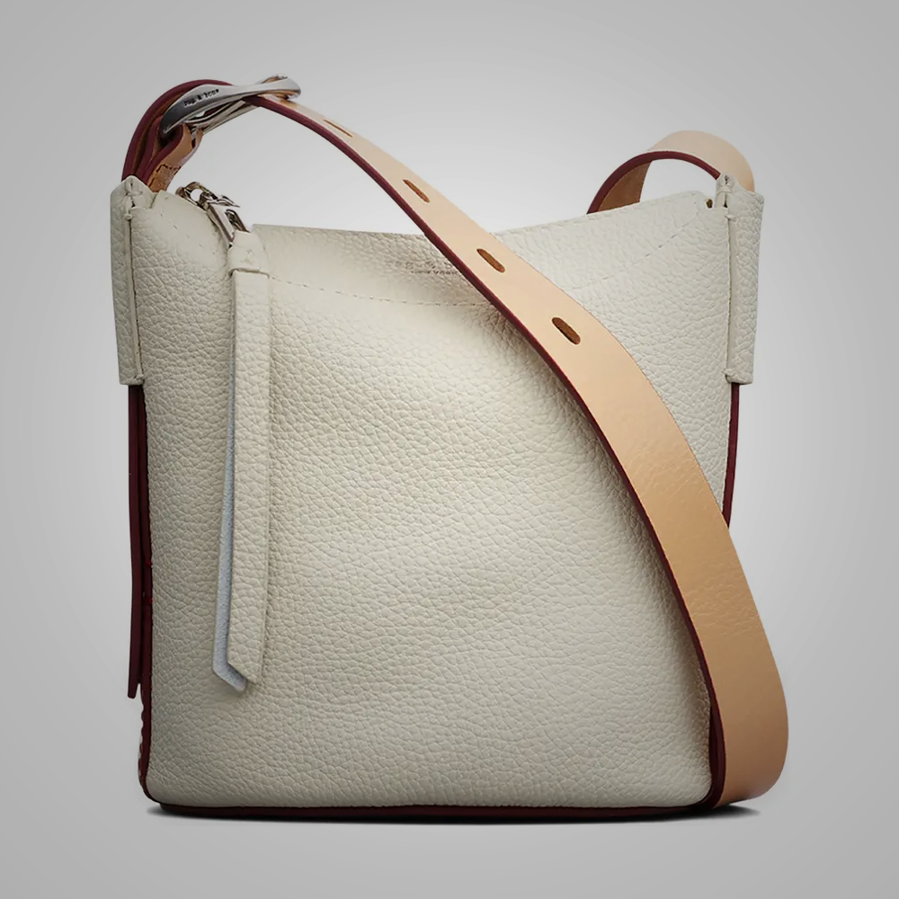 New Women White Lambskin Belize Leather Genuine Bucket Bag