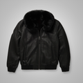 B3 Black Real Shearling Sheepskin Leather Bomber Flying Leather Jacket