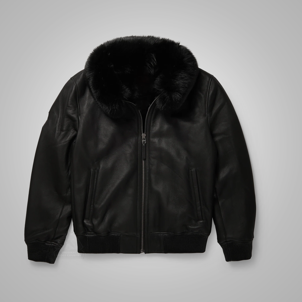B3 Black Real Shearling Sheepskin Leather Bomber Flying Leather Jacket