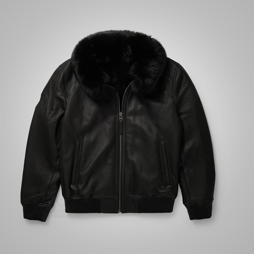 B3 Black Real Shearling Sheepskin Leather Bomber Flying Leather Jacket