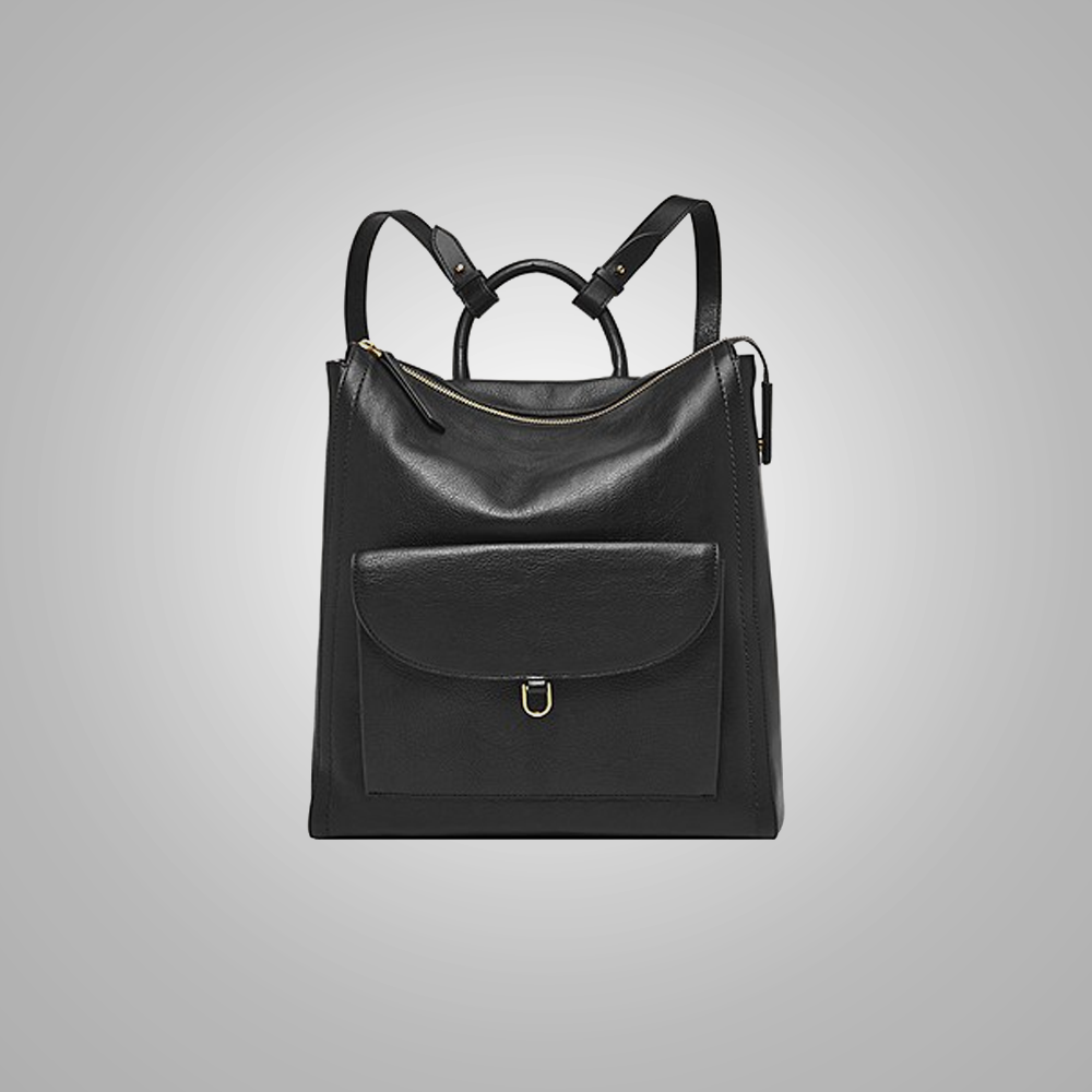 black faux leather backpack with pockets New Womens Black Sheepskin Leather Backpack With 1 Zipper Pocket, 2 Sl