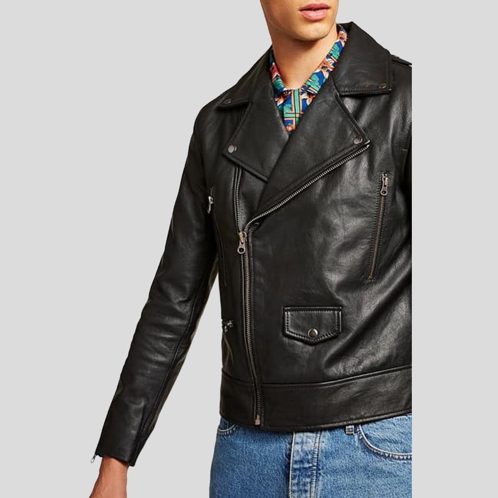 Aydan Black Motorcycle Leather Jacket - Shearling leather