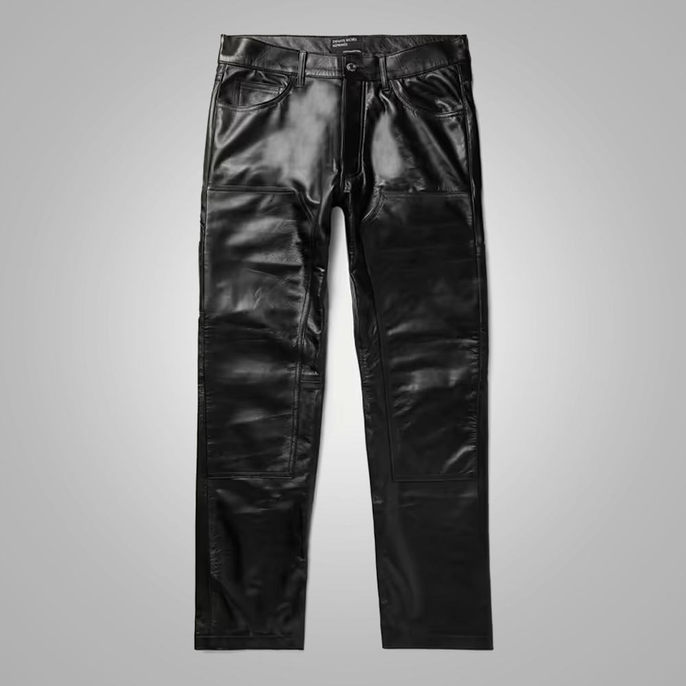 New Black Leather Sheep Skin Skinny Shearling Leather Jeans Pant