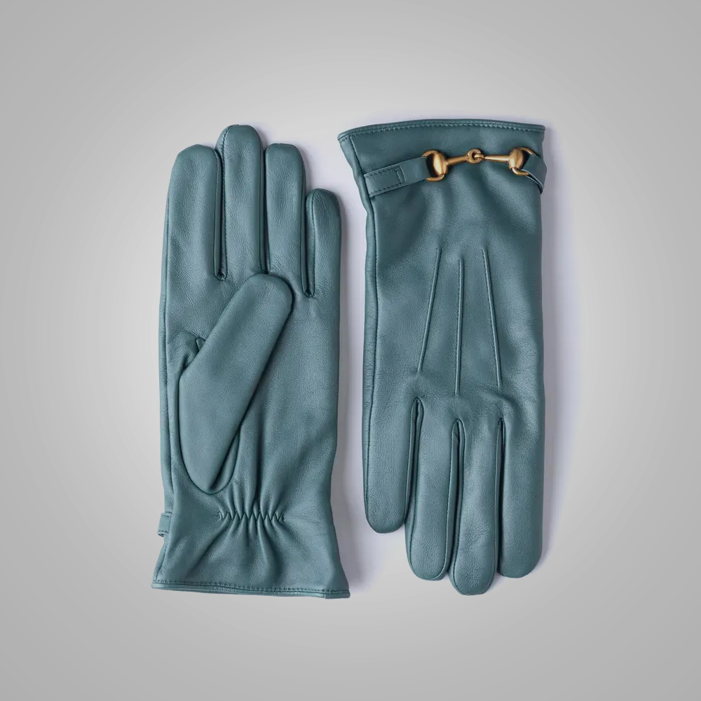 Women Sheepskin Leather Gloves in Serpentine Green Colour