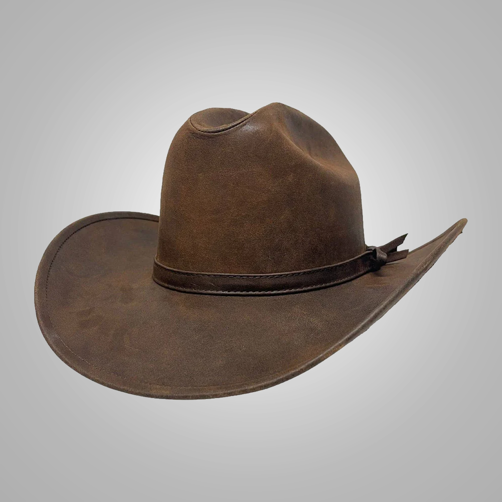 Womens Brown Lambskin Leather Cattleman Cowboy Hat