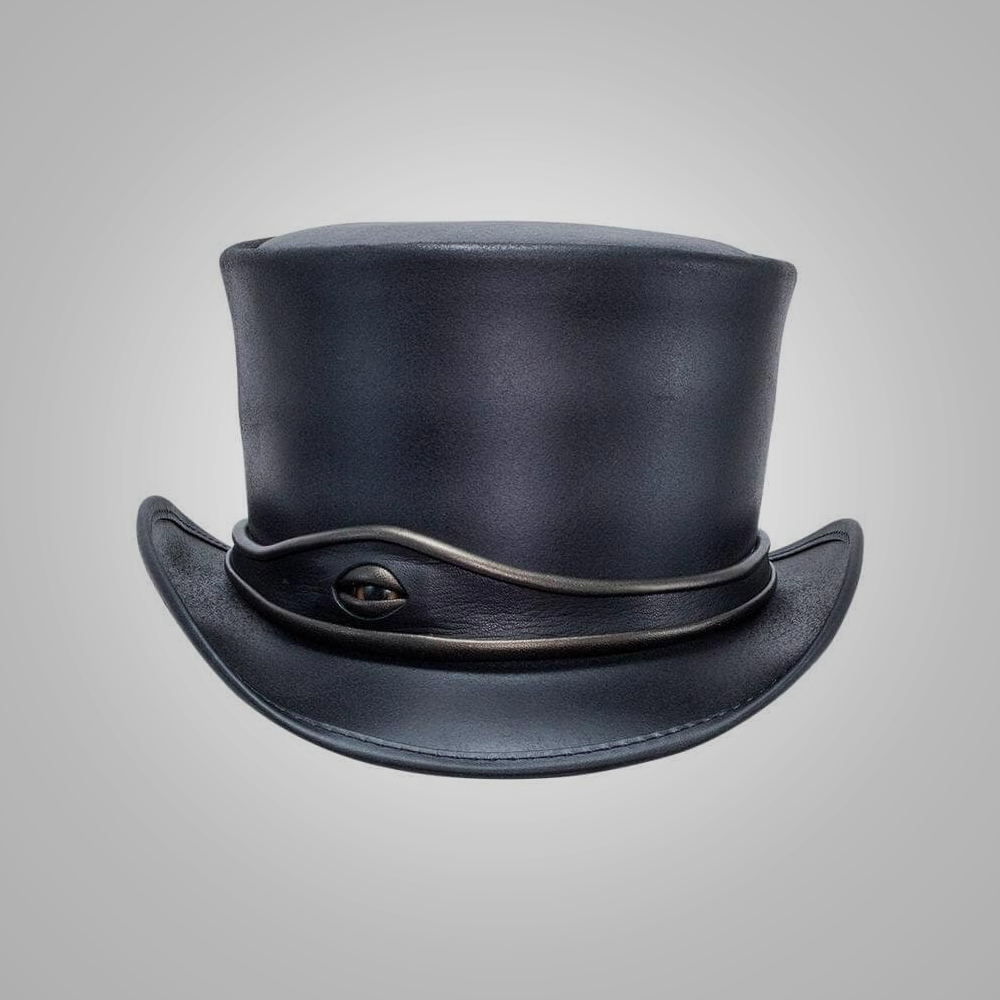 New Black Lampskin Womens Leather Top Eye Hat