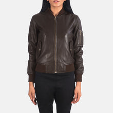 Load image into Gallery viewer, Ava Ma-1 Brown Leather Bomber Jacket
