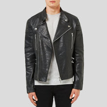 Load image into Gallery viewer, Barret Black Motorcycle Leather Jacket - Shearling leather
