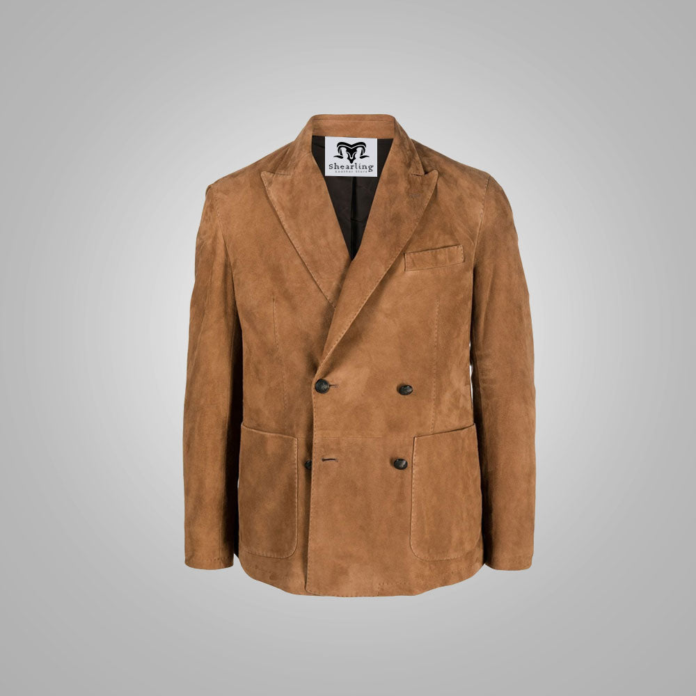 Mens Suede Double Breasted Leather Blazer