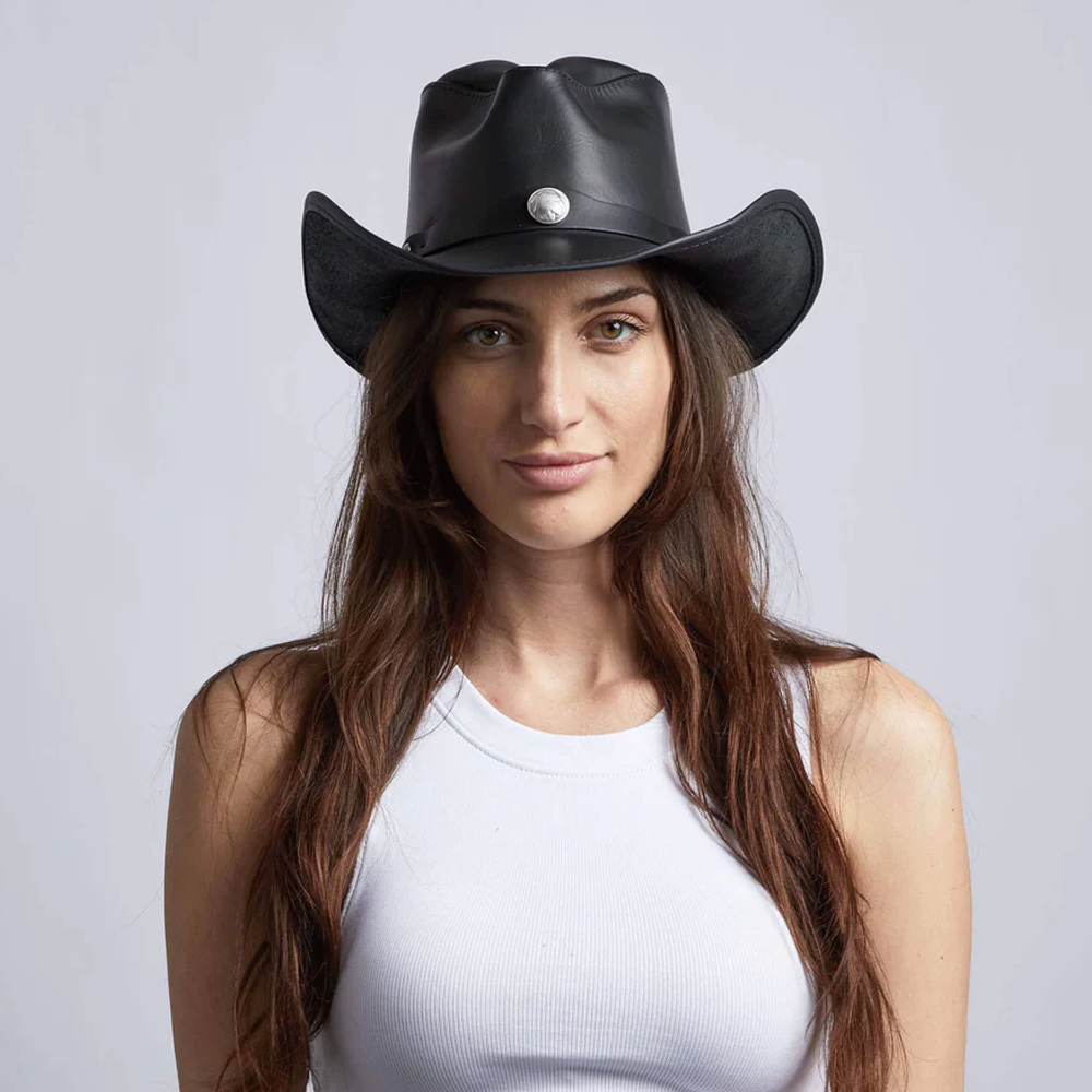 New Black Womens American Seepskin Leather Cowboy Hat
