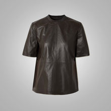 Load image into Gallery viewer, Women&#39;s Half sleeves Smooth soft choclate colour Leather Shirt
