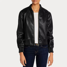 Load image into Gallery viewer, Women’s Faux Black Bomber Leather Jacket
