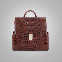 Load image into Gallery viewer, New Womens Brown Liz Croc Embossed Leather Convertible Backpack
