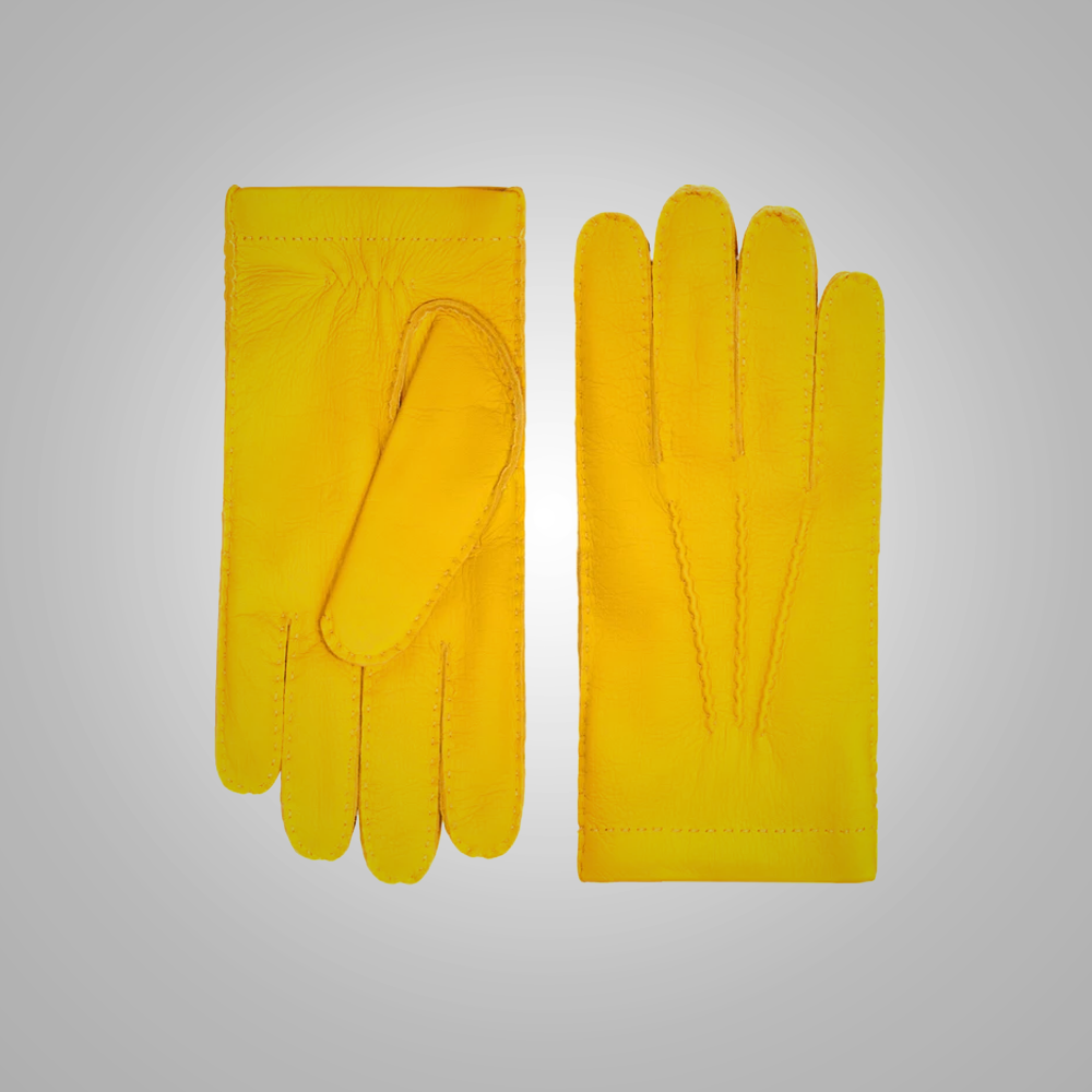 New Men American deerskin Yellow leather gloves with cashmere lining