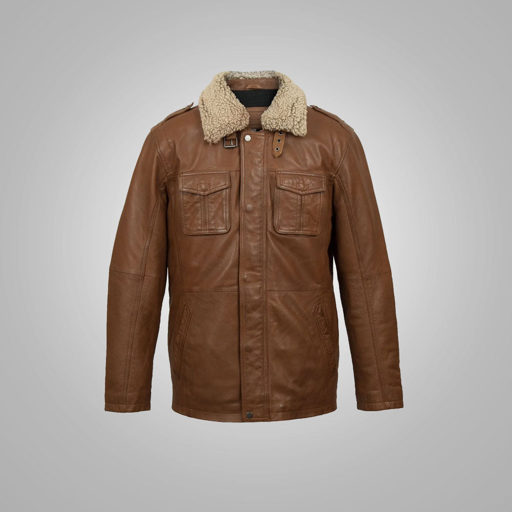 Mens Natural Brown Leather Blazer Jacket