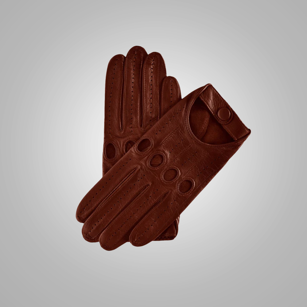 New Men Brown Gloves Inhand Sewn Perfect Strech Genuine Lambskin Leather Driving Gloves