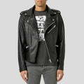 Cimarron Black Motorcycle Leather Jacket - Shearling leather