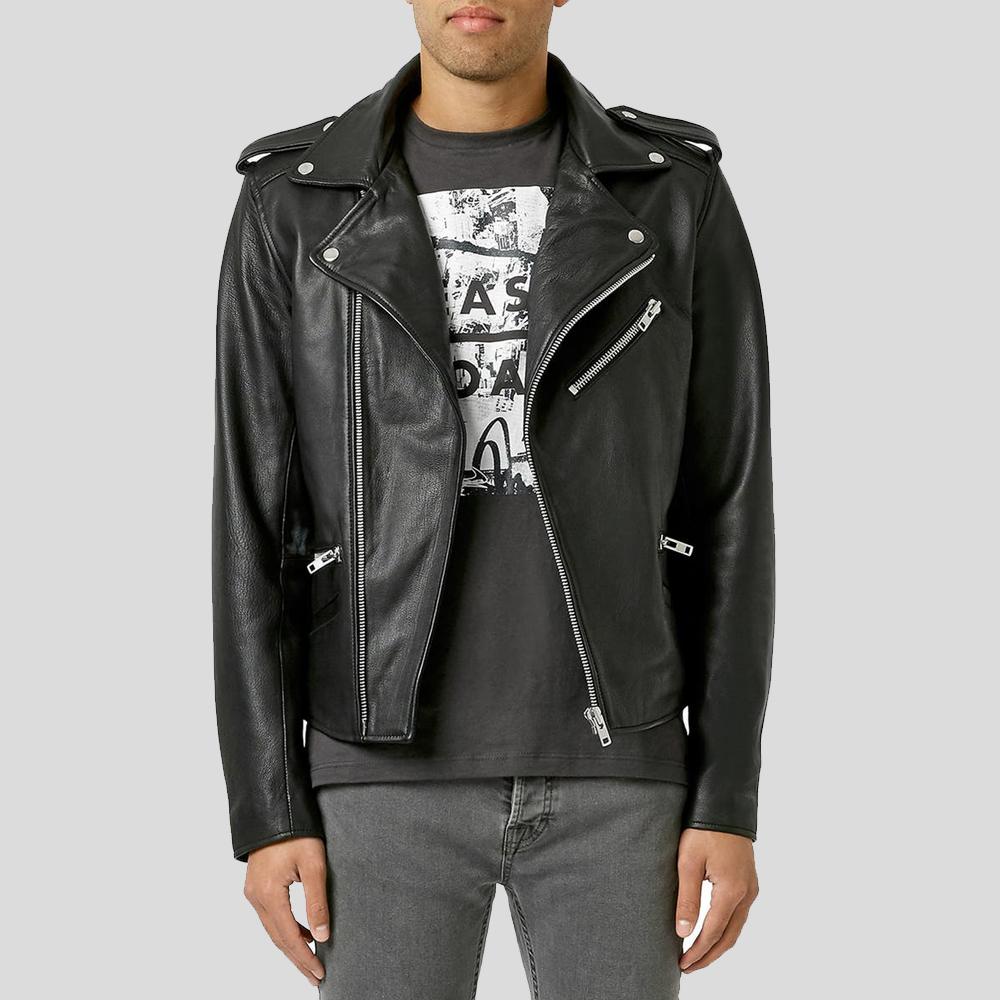Cimarron Black Motorcycle Leather Jacket - Shearling leather