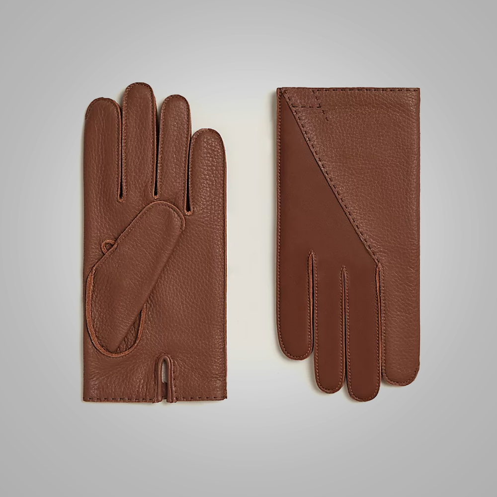 New Men Brown Gloves in Hand-Sewn  Perfect Strech Genuine Leather Winter Gloves