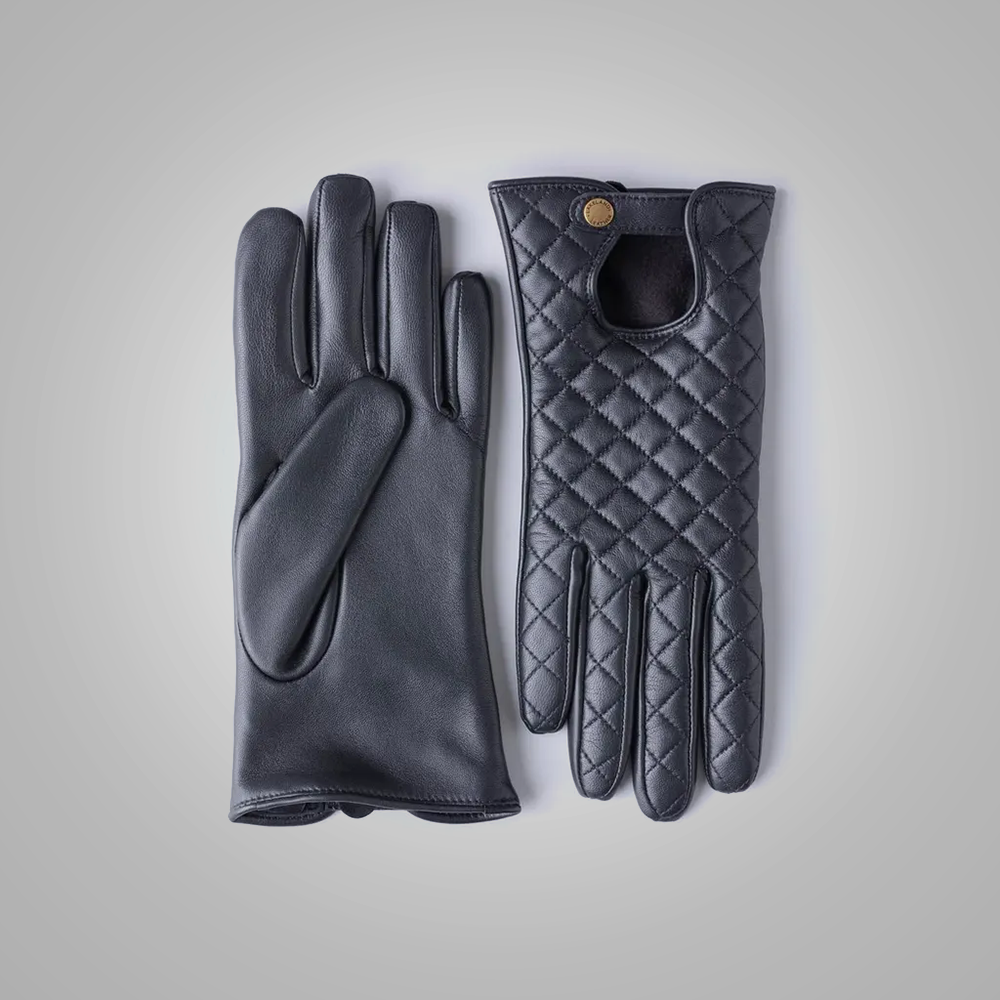 Women Black Soft Comfortable Lambskin Leather Driving Gloves