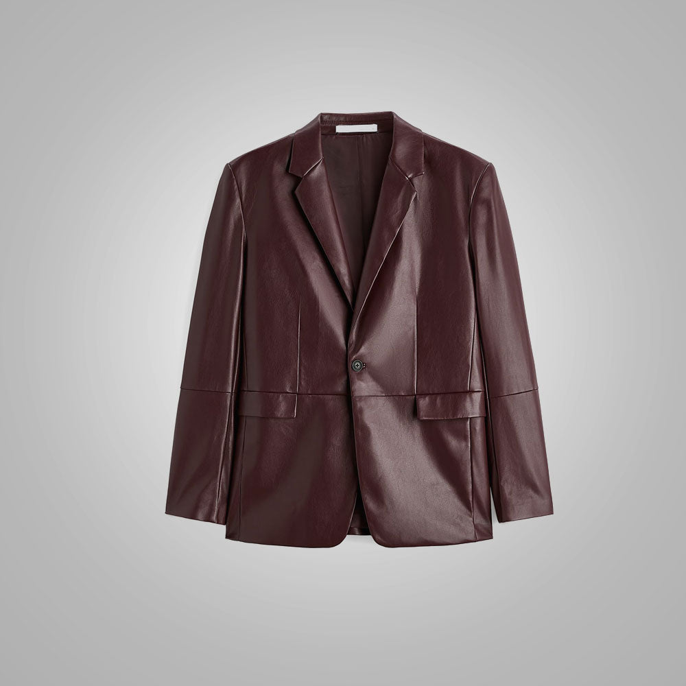 Mens Brown Long Sleeves Leather Blazer