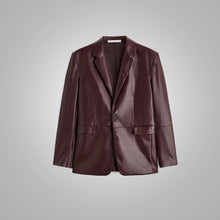 Load image into Gallery viewer, Mens Brown Long Sleeves Leather Blazer
