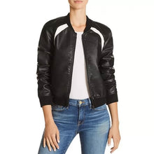 Load image into Gallery viewer, Casual Baseball Collar Black Leather Bomber Jacket
