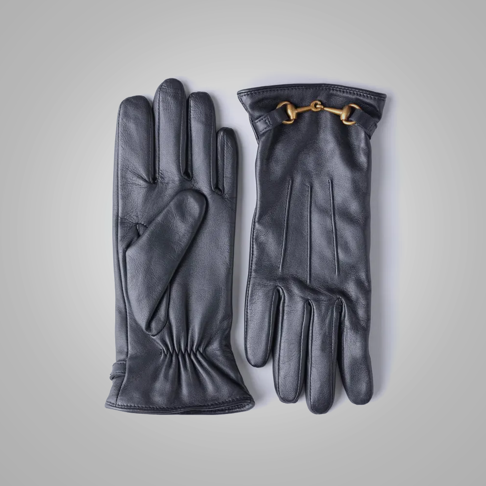 New Women American deerskin Black leather gloves with Fleece lining