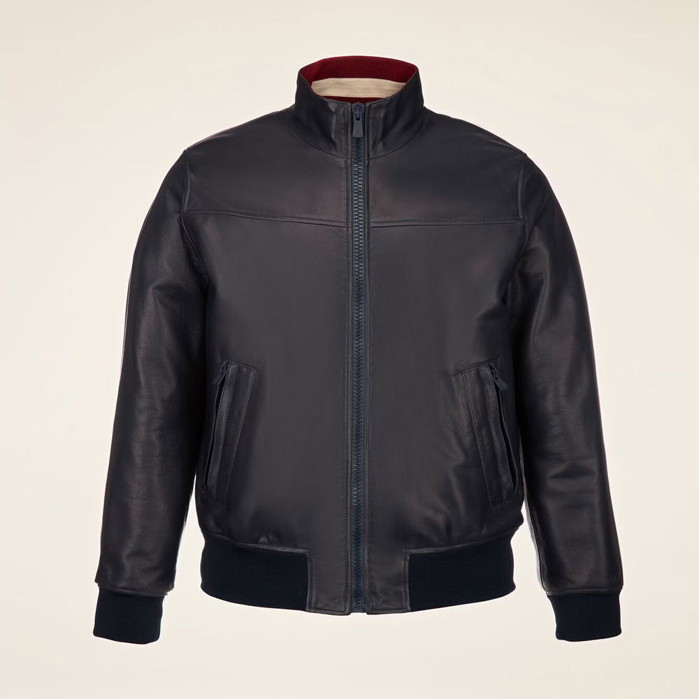 Mens Shinny Black Bomber Leather Jacket