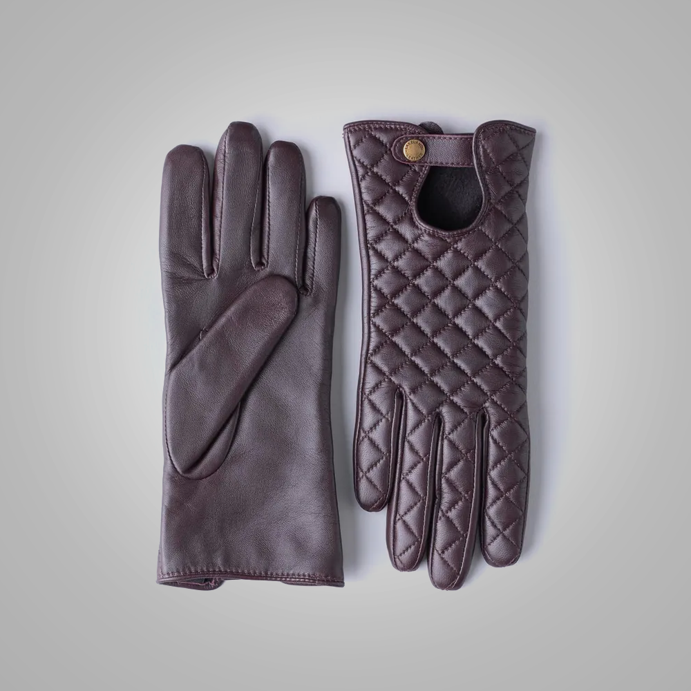 New Women Berry Lambskin Genuine Leather Driving Gloves